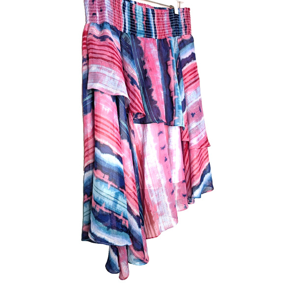 INC Womens Tie Dye Handkerchief Hem Smocked Chiffon Boho Fairy Sparkle Skirt L‎ - Picture 4 of 13